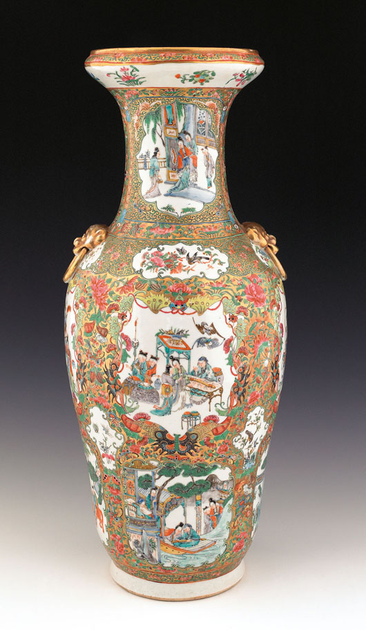 Large Chinese rose medallion palace vase, 19th century, 24 inches high. Estimate: $500-$1,000. Image courtesy of Pook & Pook Inc.